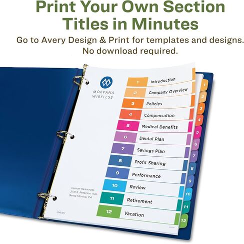 Avery Eco-Friendly 12 Tab Dividers for 3 Ring Binders, Customizable Table of Contents, 3 Sets (11083) in Kuwait