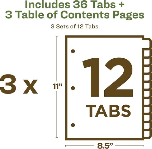 Avery Eco-Friendly 12 Tab Dividers for 3 Ring Binders, Customizable Table of Contents, 3 Sets (11083) in Kuwait