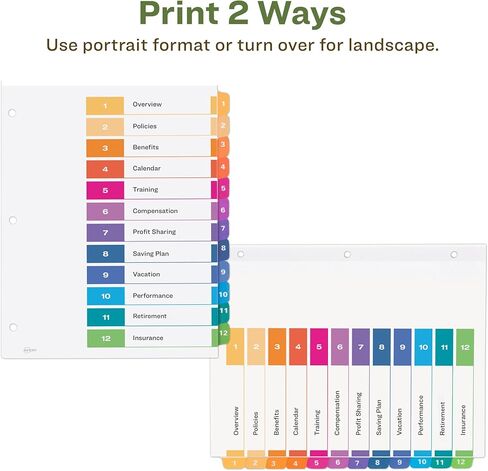 Avery Eco-Friendly 12 Tab Dividers for 3 Ring Binders, Customizable Table of Contents, 3 Sets (11083) in Kuwait
