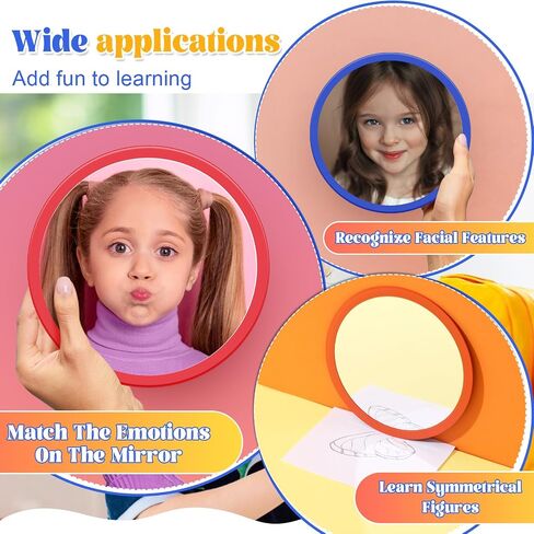Dandat 10 Pcs School Shatter Mirrors Small Circle Mirror Plastic Round Mirrors 6x6 Inch Safety Double Sided Acrylic Mirror for Classroom DIY Craft Preschool Facial Expression Practice (Multicolor) in Kuwait