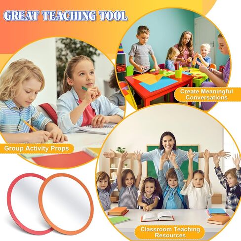 Dandat 10 Pcs School Shatter Mirrors Small Circle Mirror Plastic Round Mirrors 6x6 Inch Safety Double Sided Acrylic Mirror for Classroom DIY Craft Preschool Facial Expression Practice (Multicolor) in Kuwait