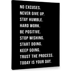 PHAMTE No Excuses Never Give Up Inspirational Workout Wall Art, Motivational Inspirational Print Framed Canvas Painting Artwork Home Gym Yoga Exercise Fitness Room Office Decor（11x14 Inch