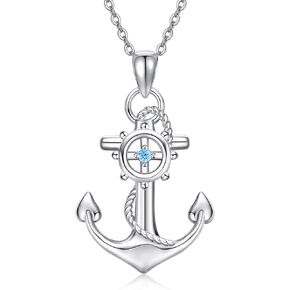 Cuoka Anchor Necklace, Sterling Silver Anchor Pendant Sailor Necklace Nautical Jewelry Anchor Jewelry for Women Gifts for Best Friend (Silver1)