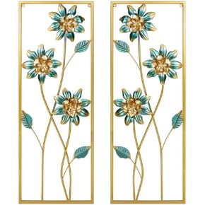 AOTISBAO 2 Pcs 35" X 14" Metal Wall Art Decor Butterfly with Flowers Modern Home Wall Decoration Sculpture Large Metal Wall Decor with Frame for Kitchen Bedroom Living Room Study Room and Office