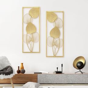 AOTISBAO Set of 2 Metal Wall Art 35"X14" Butterfly with Flowers Modern Home Wall Decoration Sculpture Large Metal Wall Decor with Frame for Kitchen Bedroom Living Room Study Room and Office