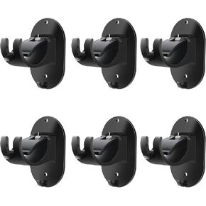 2 Pcs No Drill Curtain Rod Holders Self Adhesive Curtain Rod Hooks Adjustable, Stick On Drapery Rod Bracket for Wall Bathroom (Black)