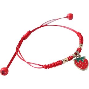 Pingyongchang H&Z 2Pcs Summer Fruit Strawberry Cherry Bracelet Handmade Weave Red Rope Adjustable Beaded Bracelet for Women Girls Best Friends Friendship Jewelry Gifts