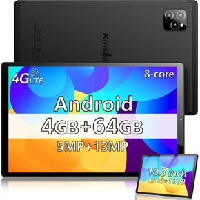 Latest Android 11 Tablet with 4G LTE Cellular,3GB RAM,32GB ROM, 1TB Expand,Octa Core,10.3 Inch 1920x1200 FHD IPS Screen,7500mAh Battery,5+13MP Dual Camera,Dual Sim Card Slot,2.4/5G WiFi,Bluetooth,Gray