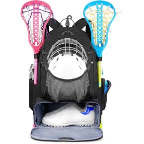 YOREPEK Lacrosse Bag Large Capacity, Lacrosse Backpack Holds All Lacrosse or Field Hockey Equipment, Two Stick Holders and Separate Cleats Compartment
