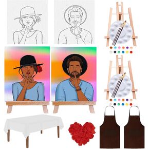 TEBTEOTEK Sip and Paint Kit for Adults Couples Painting Kit Date Night Pre Drawn Canvas to Paint for Adults Paint Party Supplies 8x10 Pre Printed Stretched Canvas Set with Paint Brush Easel Aprons