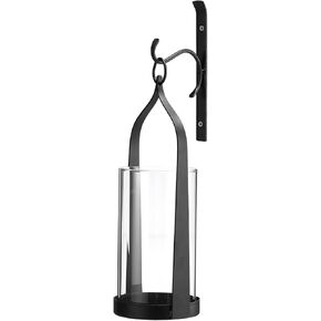Wisiron Hanging Wall Sconce Medieval Modern Wall Mounted Hurricane Candle Holder Glass & Metal Farmhouse Handcrafted Wall Art Decorations, Black Set of 2 HT21-0205B2
