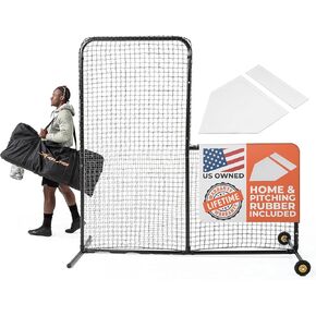 ACELETIQS L Screen Baseball for Batting Cage | Baseball Pitching Net with Wheels Body Protector for Back Drive Lines Beisbol