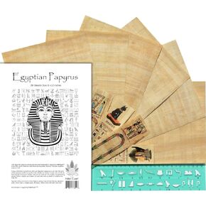 NileCart™ Egyptian Papyrus Blank Sheets 8 x12 in with Hieroglyphic Alphabet Stencil Ruler & Bookmarks (10 Sheets) in Saudi Arabia