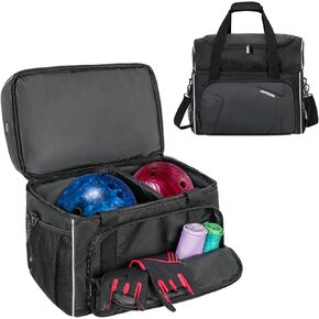 Bowling Ball Bag, 2 Balls Bowling Bag with Ball Holder, Fits a Single Pair of Bowling Shoes Up to Size 16 for Men