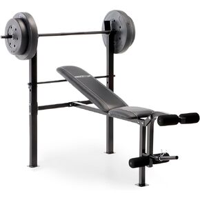 Marcy Standard Weight Bench with 80lbs to 100 lbs Vinyl-Coated Weight Set for Strength Training, Weight Lifting for Personal Home Gym