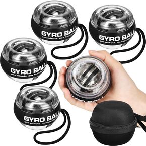 4 Pcs Wrist Trainer Ball Auto Start Hand Gyro Ball Wrist Strengthener Self Starting Forearm Exerciser with Bag and Strap for Strengthening Arms Fingers Wrist Training