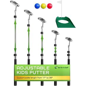 Kids Putter with Extendable Shaft - Adjustable Size for Junior Golfers - Left and/or Right Handed - Ideal Training Club for Children, Youth - Includes 3 Pcs Balls - Silver, 17"-35"