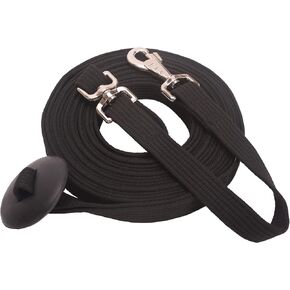 Cord Cotton Lunge Line with Rubber Stop，Equine Lunge Line for Horses with Swivel Bolt Snap，24 ft (Black, 24ft)