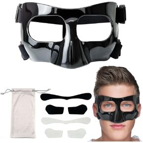 Nose Guard for Broken Nose, Protective Face Masks for Basketball and Soccer Sports,Adjustable Face Mask with Foam Padding for Men and Women, Clear