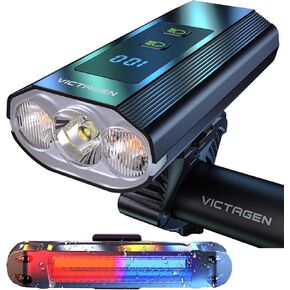 Victagen Super Bright Bike Lights 8000 Lumen for Night Riding, Super Bright 3 LED Lights for Bike/Bicycle Headlight with High Beam & Low Beam TypeC Rechargeable, Free Taillights