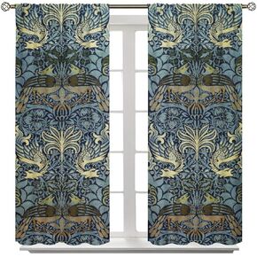 SXXLDNG William Morris Curtains, Abstract Golden Bird Retro Print Pattern Curtain Set, Used for Shading, Privacy, and Noise Reduction in Kitchen, Bedroom, Living Room, 2 Panels 42x54 Inches