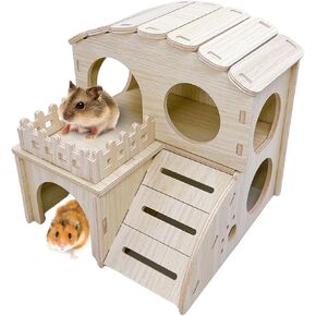Hamiledyi Hamster Wooden House, Natural Handcrafted Small Animal Hideout Hut Chew Cage Toy for Guinea Pig Chinchilla Rat Mouse Gerbil Hedgehog