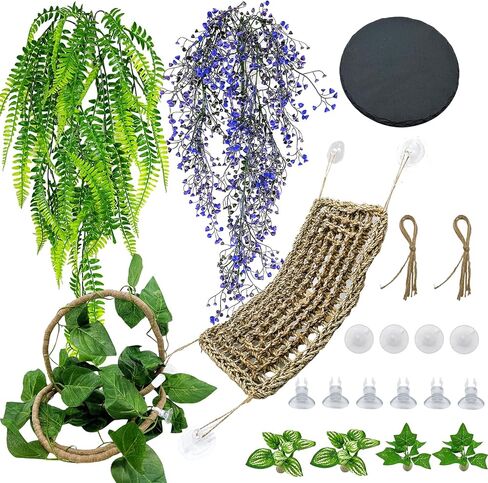 Bearded Dragon Hammock Reptile Jungle Vines Flexible Reptile Leaves with Suction Cups for Climbing Branches Habitat Terrariums Decoration Accessories Chameleon Lizards Gecko Frogs Snakes(7PCS) in Saudi Arabia