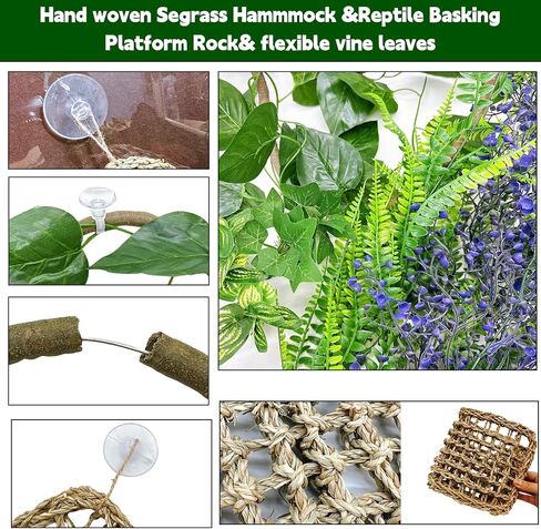 Bearded Dragon Hammock Reptile Jungle Vines Flexible Reptile Leaves with Suction Cups for Climbing Branches Habitat Terrariums Decoration Accessories Chameleon Lizards Gecko Frogs Snakes(7PCS) in Saudi Arabia