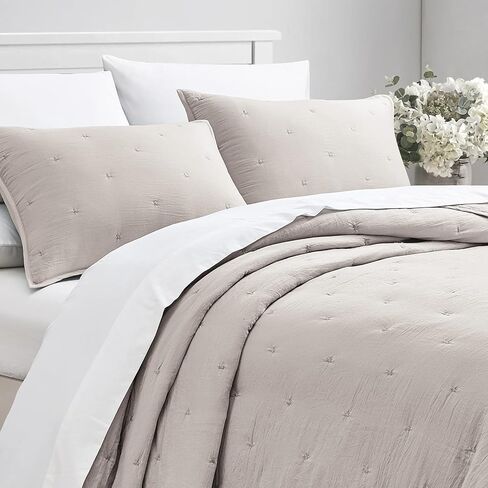 BOURINA Embroidery Quilt Set 3-Piece Full Quilt Set Pre-Washed Microfiber Ultra Soft Lightweight Star Embroidery Bedspread Full Coverlet Set, Mustard in Kuwait