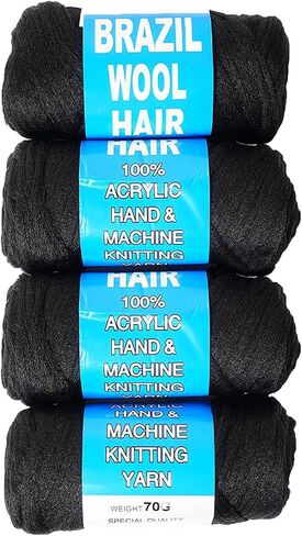 4 Packs Brazilian Wool Hair Yarn, Wool Yarn for Hair Jumbo Braiding& Senegalese Twisting Wool Hair Attachment Knitting Hair Braids(Natural Black) in Saudi Arabia