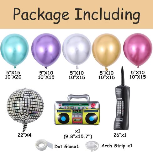 80s 90s حزب الزينة 141pcs ديسكو الكرة بالون جارلاند قوس عدة مع معدني الذهب والفضة بالونات الراديو ميكروفون نفخ ل90s 80s موضوع زينة حفلة عيد ميلاد in Kuwait