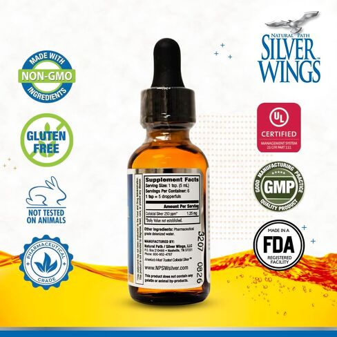 Natural Path Silver Wings Colloidal Silver 250ppm 32oz - Premium Glass Bottle - Natural Mineral Supplement for Immune Support - 250 PPM (1250mcg) - 32 oz in Saudi Arabia