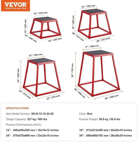 VEVOR Plyometric Jump Box, 12 Inch Plyo Box, Steel Plyometric Platform and Jumping Agility Box, Anti-Slip Fitness Exercise Step Up Box for Home Gym Training, Conditioning Strength Training in Saudi Arabia