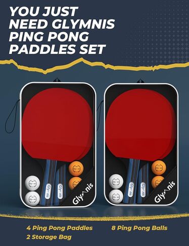 Glymnis Ping Pong Paddles Set Table Tennis Rackets with Balls, Storage Case for Indoor Outdoor Table Tennis Paddle Game Accessories in Kuwait
