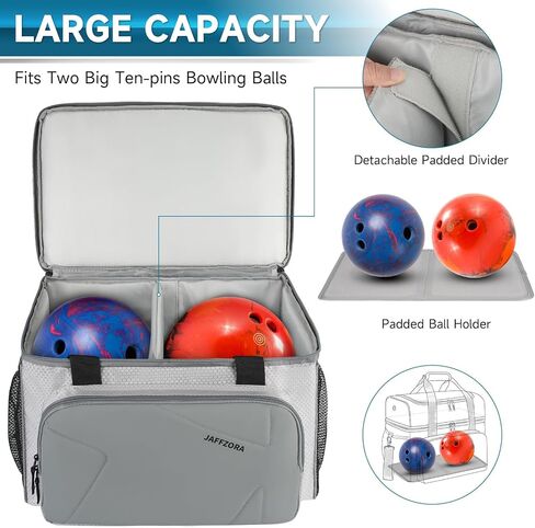 Bowling Ball Bag, 2 Balls Bowling Bag with Ball Holder, Fits a Single Pair of Bowling Shoes Up to Size 16 for Men in Saudi Arabia