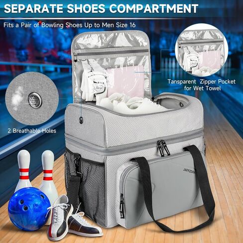 Bowling Ball Bag, 2 Balls Bowling Bag with Ball Holder, Fits a Single Pair of Bowling Shoes Up to Size 16 for Men in Saudi Arabia