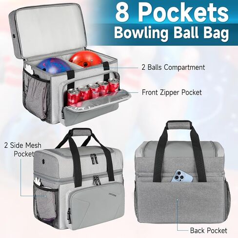 Bowling Ball Bag, 2 Balls Bowling Bag with Ball Holder, Fits a Single Pair of Bowling Shoes Up to Size 16 for Men in Saudi Arabia
