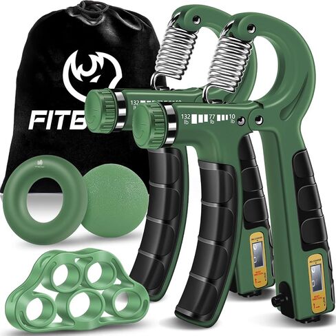 FitBeast Hand Grip Strengthener Workout Kit (5 Pack), 2 Forearm Grip Adjustable Resistance Hand Gripper, Finger Stretcher, Grip Ring & Stress Relief Grip Ball for Athletes in Kuwait