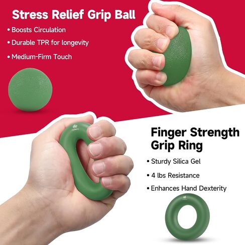 FitBeast Hand Grip Strengthener Workout Kit (5 Pack), 2 Forearm Grip Adjustable Resistance Hand Gripper, Finger Stretcher, Grip Ring & Stress Relief Grip Ball for Athletes in Kuwait