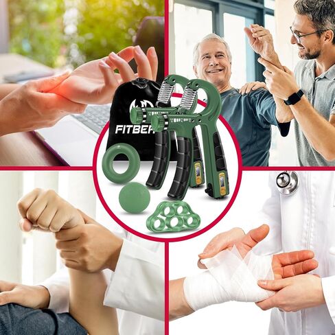 FitBeast Hand Grip Strengthener Workout Kit (5 Pack), 2 Forearm Grip Adjustable Resistance Hand Gripper, Finger Stretcher, Grip Ring & Stress Relief Grip Ball for Athletes in Kuwait