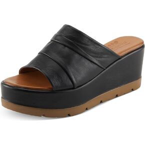 Spring Step ALLERTON Women's Leather Wedge Platform Slip-On Sandals with Gathered Detail White EU 38 / US 7.5-8