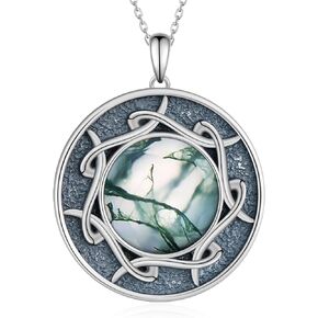 Daixiya Moss Agate Necklace 925 Sterling Silver Moss Agate Pendant Necklace Moss Agate Jewelry for Women Girls