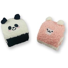 littledreamscomforts Cute Animal Coral Fleece Winter Warm Soft Thigh High Long Striped Socks 2 Pairs (Black panda & pink monkey) in Saudi Arabia