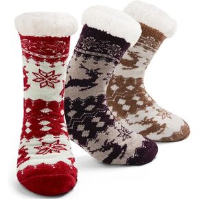 Women Fuzzy Socks Winter Warm Socks for Ladies Home Floor Soft Lined Fluffy Socks with Grips 3 Pack