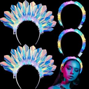 Light up Headband Glitter Hair Hoop Festival Rave Accessories for Women LED Glowing Light up Laser Headpiece