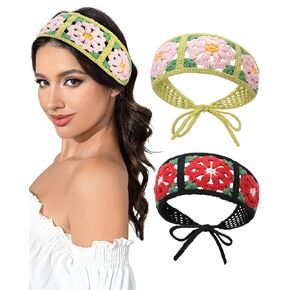 Boho Crochet Headbands and Hair Accessories for Women and Girls (Black + Brown)