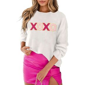 SELINK Women's Valentines Sweater Crew Neck XOXO Heart Print Casual Long Sleeve Pullover Tops Sweaters