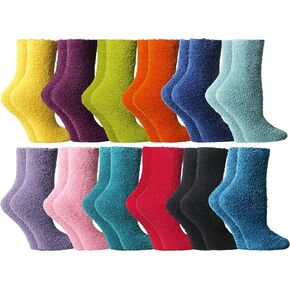Yacht & Smith 12 Pairs Womens Warm And Cozy Fuzzy Socks, Colorful Winter Bulk Furry Sock