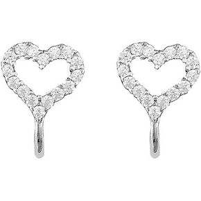 CZ Love Heart Cuff Open Hoop Cartilage Climber Earrings for Women Teen Girls S925 Sterling Silver Tiny Minimalist Dainty Crystal Cute Bead Wrap Clip on for Non Piercing Upper Ear Lobe Hypoallergenic