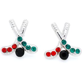 Hockey Post Earrings with Crystals and Rhodium Plating